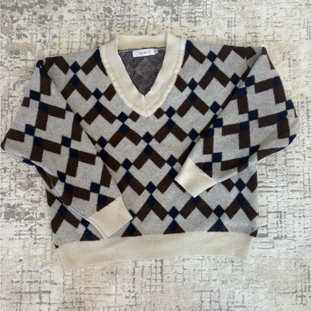 Argyle Sweater - Cream, Brown, and Blue